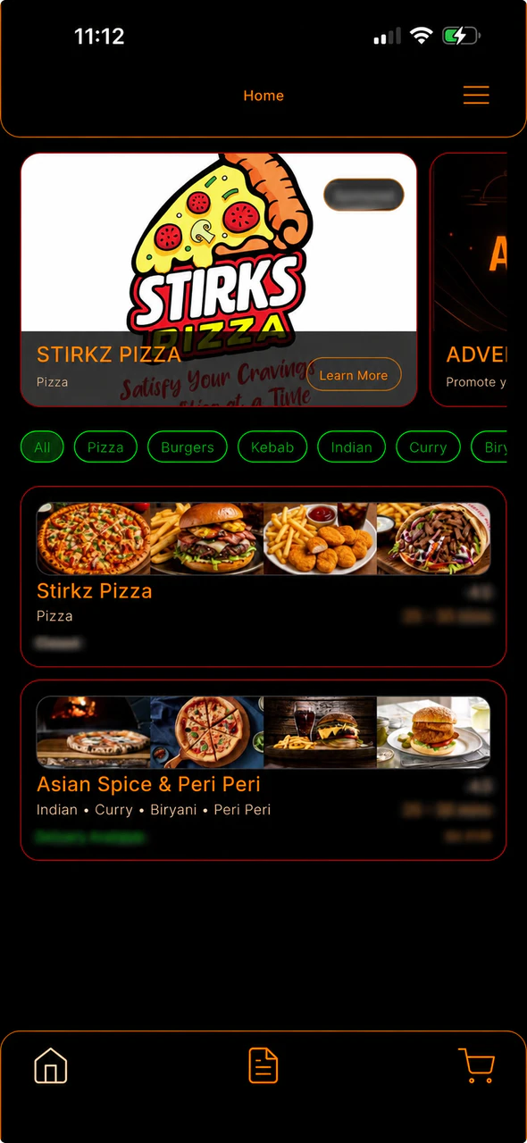 Cully Express app showing local restaurant listings in Cullompton